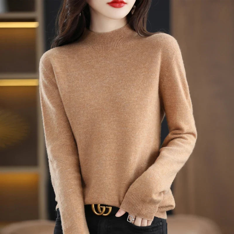 Damen Stehkragen Pullover Langarm Weicher Strick