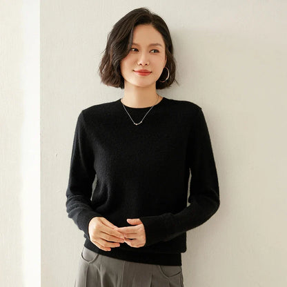 Damen Pullover Rundhals Langarm Strickpullover Weicher Stoff