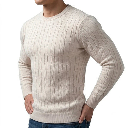 Herren Zopfmuster Pullover Rundhals Langarm Strickpullover