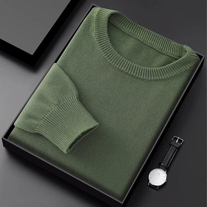 Pullover da uomo con scollo rotondo, in maglia, tinta unita, a maniche lunghe