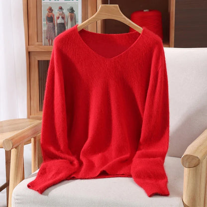 Jersey de cuello en V para mujer, suave, texturizado y de color liso