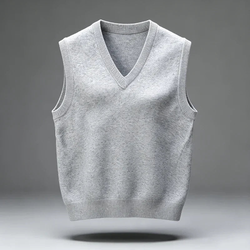 Gilet en tricot à col en V, sans manches, pull-gilet pour homme