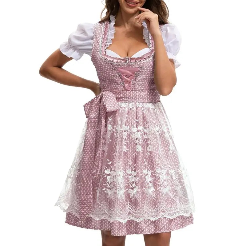 39BB ølkostyme, dirndl, kjole, bluse, forkle, tysk bayersk Oktoberfest-kostymesett