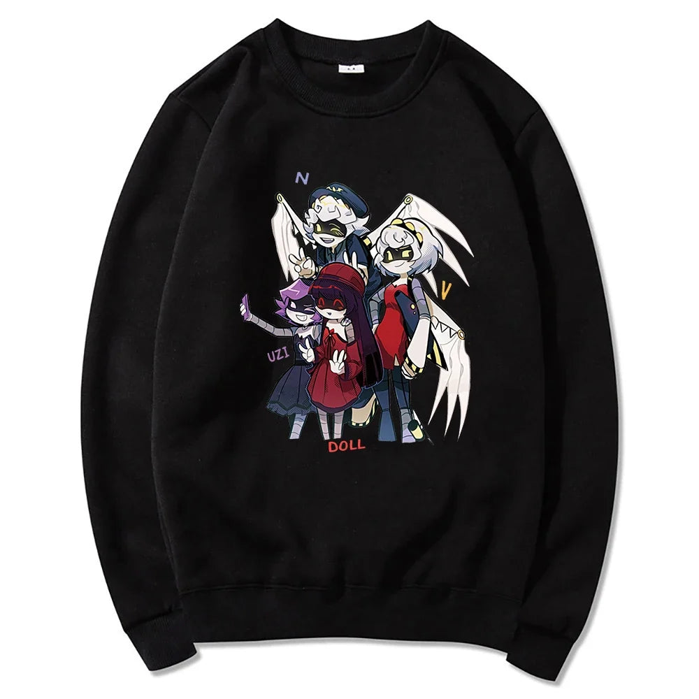 Sudadera unisex con capucha, estampado de personajes y bolsillo canguro