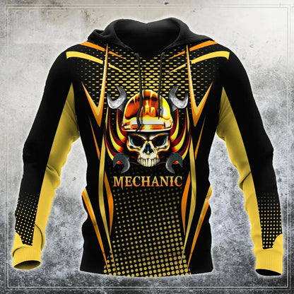 Herren Kapuzenpullover Mechanic Maschinenmotiv Hoodie Schwarz Grau