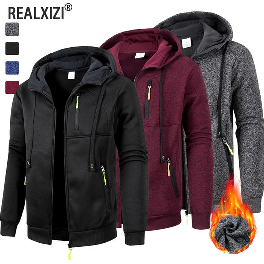 Herren Kapuzenjacke mit Reißverschluss, warm gefüttert, Melange-Optik, Sport Freizeit