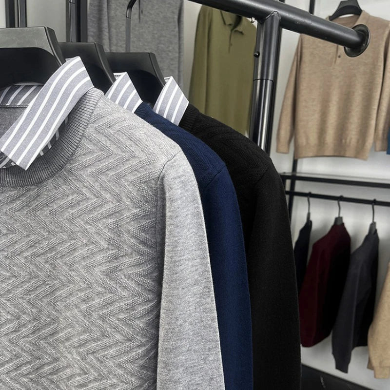Maglione da uomo con colletto a camicia a righe – Look business casual elegante per ufficio e vita quotidiana