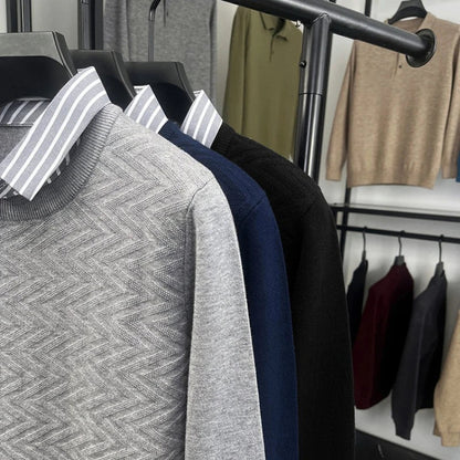 Maglione da uomo con colletto a camicia a righe – Look business casual elegante per ufficio e vita quotidiana