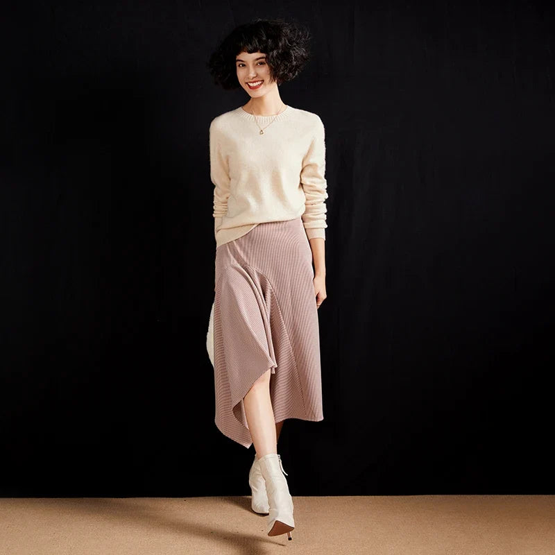 Pull femme col rond manches longues en maille