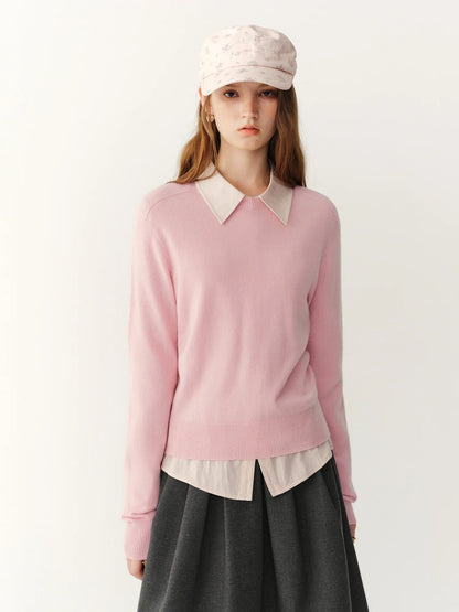 Damen Pullover Rundhals Langarm Strickpullover Rippbündchen