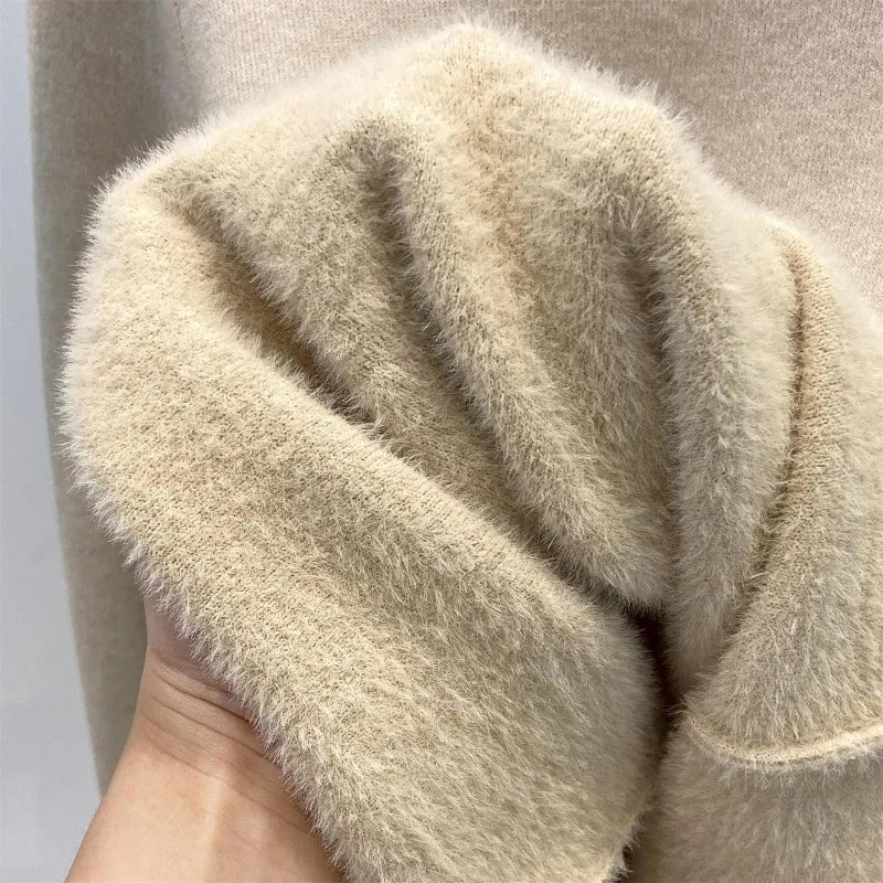 Damen Half-Rollkragen Pullover mit Plüschfutter Langarm