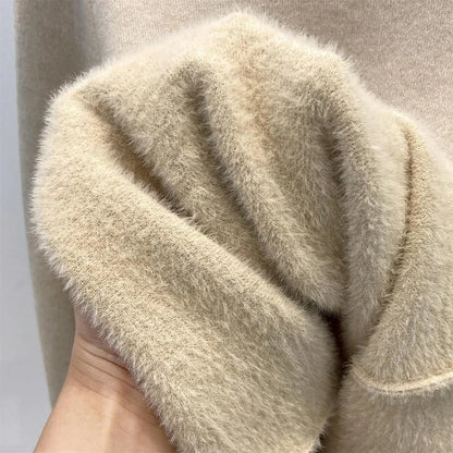 Damen Half-Rollkragen Pullover mit Plüschfutter Langarm