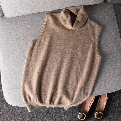 Ärmelloser Rollkragenpullover für Damen, weiches Material