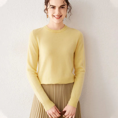 Pull femme à col rond et manches longues, maille fine, basique