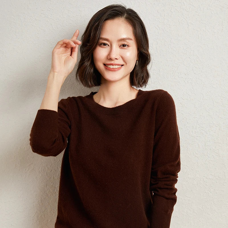 Pullover da donna in maglia, a girocollo, a maniche lunghe, in materiale morbido