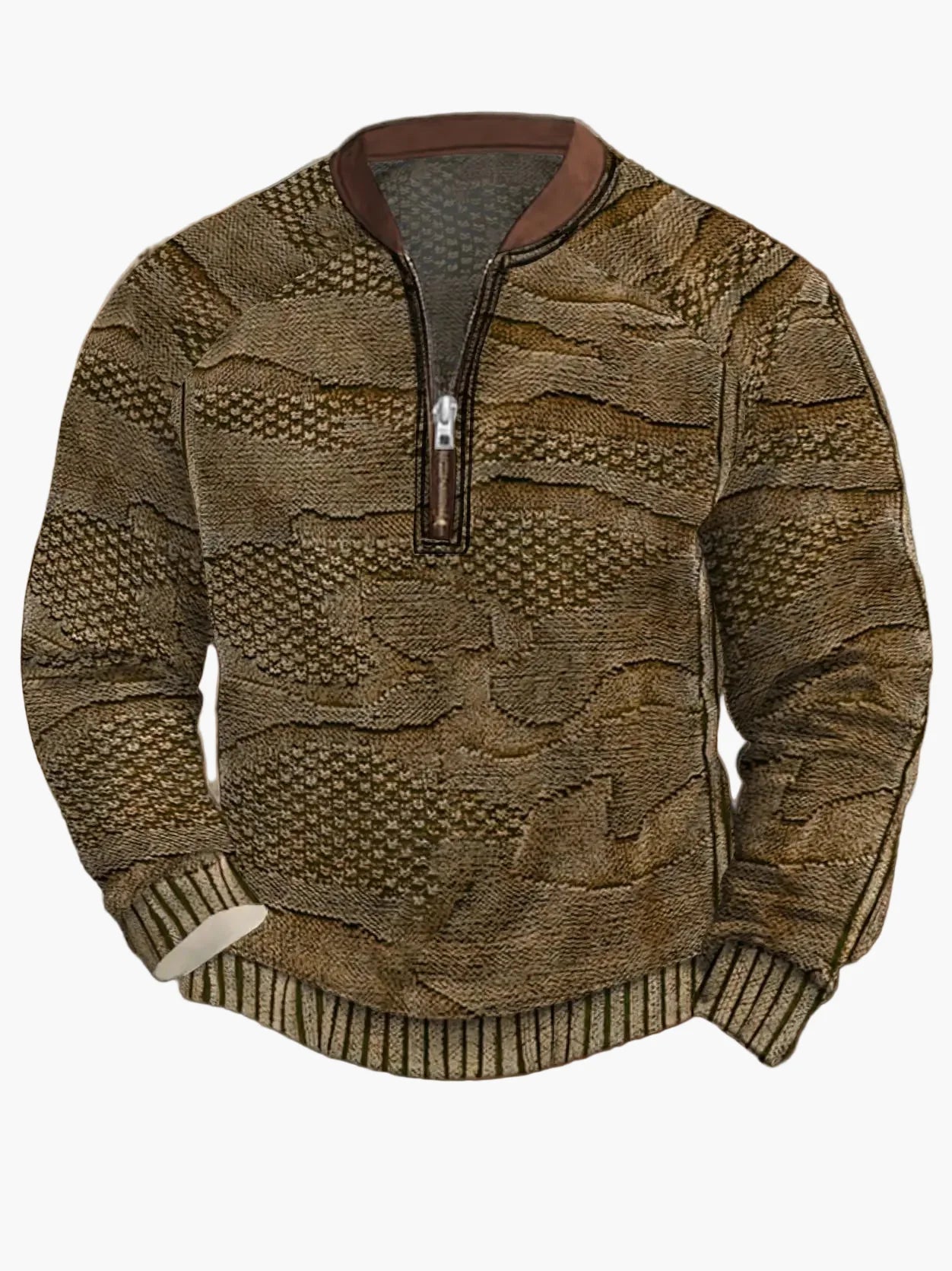 Pull homme style vintage avec demi-fermeture éclair – Pull décontracté élégant pour quotidien et extérieur