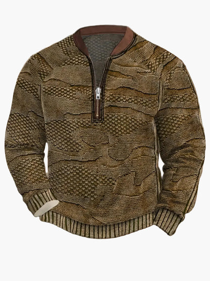 Pull homme style vintage avec demi-fermeture éclair – Pull décontracté élégant pour quotidien et extérieur