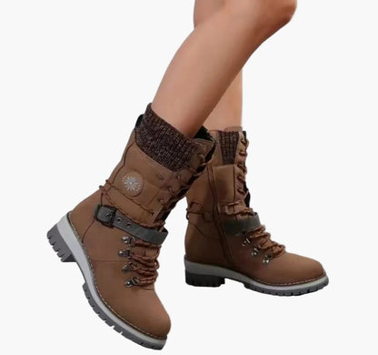 Dame outdoor vinterstøvler med snøring og lynlås – Moderigtige vandre- og fritidsboots