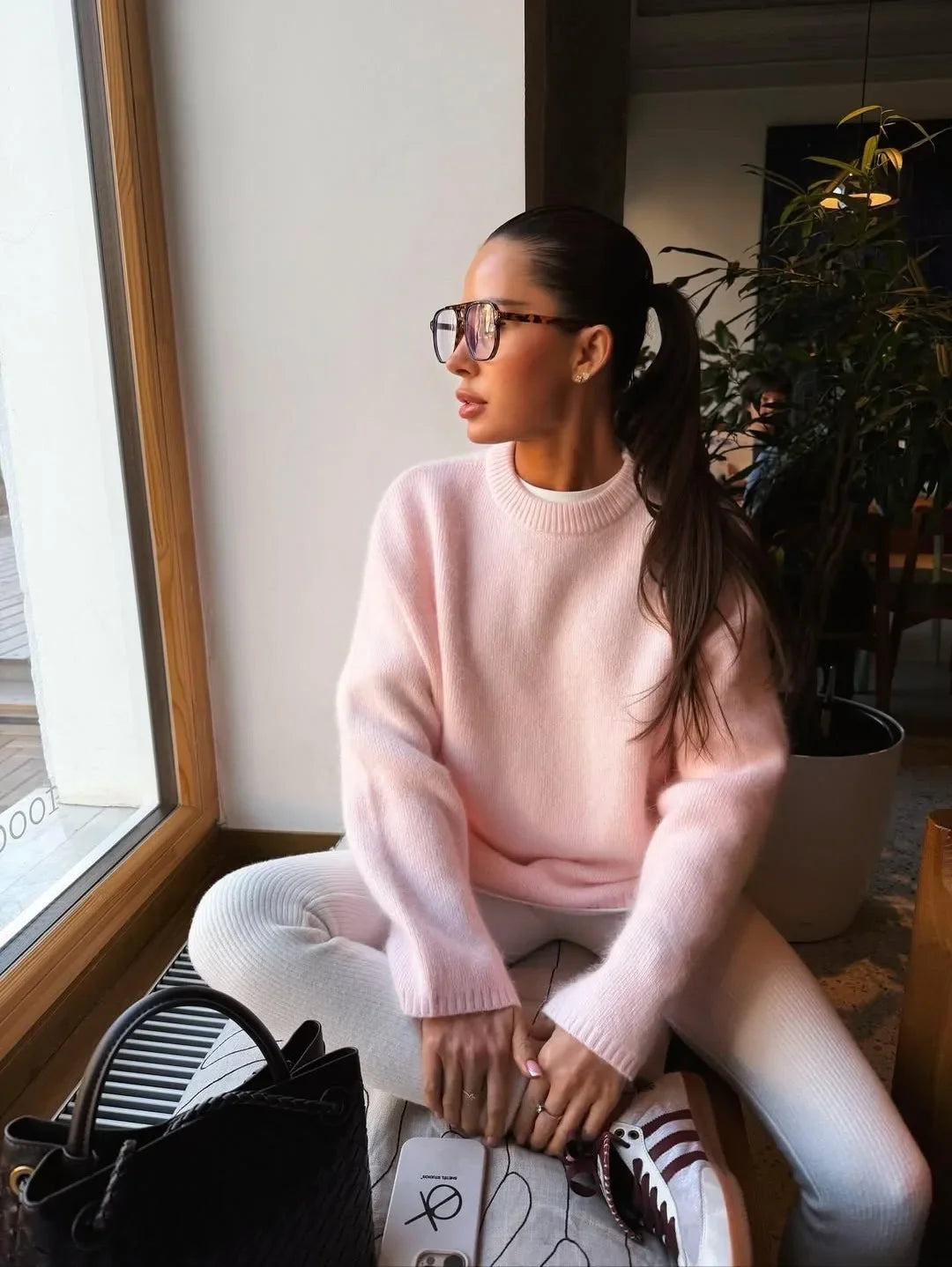 Damen Oversize Pullover Rundhals Weiches Material Mehrfarbig