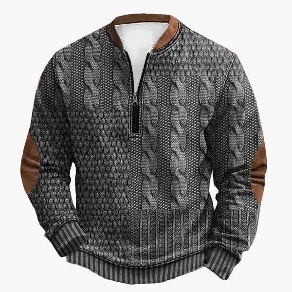 Herre striktrøje med halv lynlås – Moderigtig fritidstrøje i patchwork-look