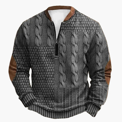 Herre striktrøje med halv lynlås – Moderigtig fritidstrøje i patchwork-look