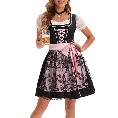 39BB ølkostyme, dirndl, kjole, bluse, forkle, tysk bayersk Oktoberfest-kostymesett