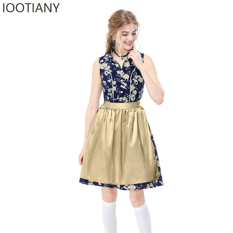 Mouwloze dirndl-jurk met patroon en schort