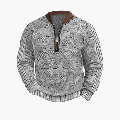 Pull homme style vintage avec demi-fermeture éclair – Pull décontracté élégant pour quotidien et extérieur