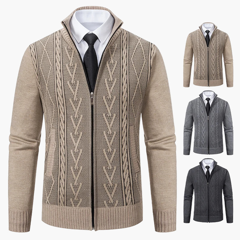 Herre strikkejakke med glidelås – Elegant business casual cardigan for kontor og fritid