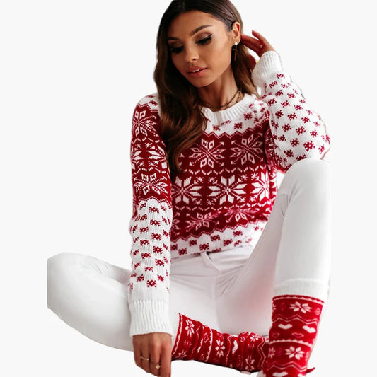 Damen Norwegerpullover mit Schneeflocken-Muster – Perfekt für Winter & Weihnachten