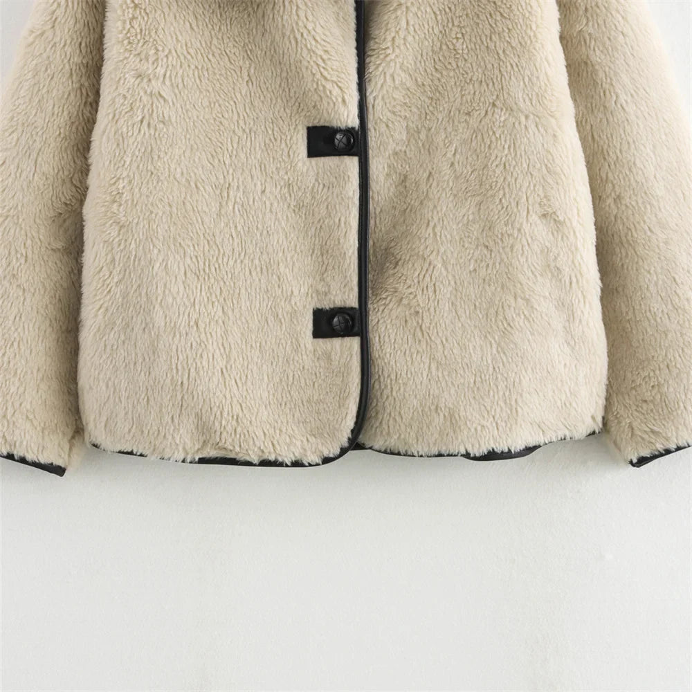 Dame Trendy Kort Jakke i Oversized-look til efterår og vinter – Moderigtig fritidsjakke med bred krave