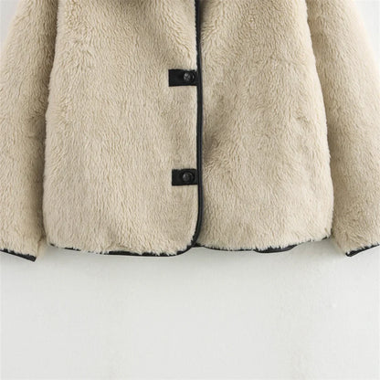 Dame Trendy Kort Jakke i Oversized-look til efterår og vinter – Moderigtig fritidsjakke med bred krave