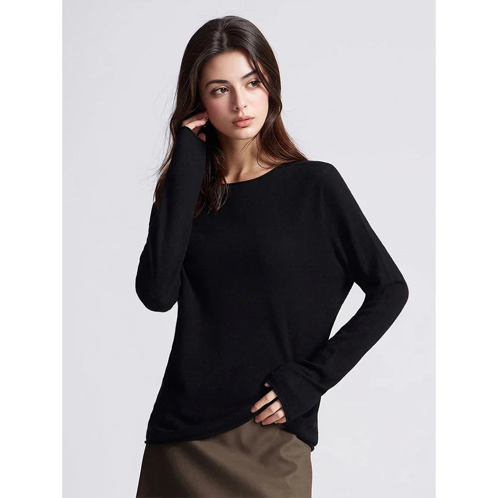Pull à manches longues pour femme, col bateau, uni