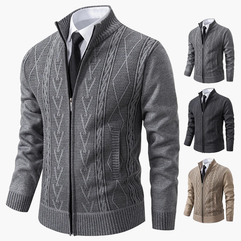 Herre strikkejakke med glidelås – Elegant business casual cardigan for kontor og fritid
