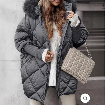 Veste matelassée pour femme avec capuche et bordure en fausse fourrure - manteau d'hiver chaud doublé
