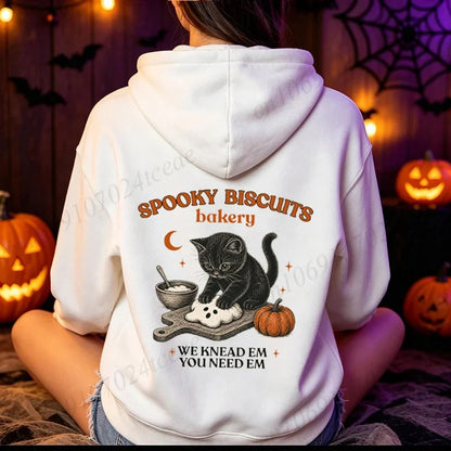 Damen Hoodie Halloween Spooky Biscuits Katze Kneten Kürbis Motiv