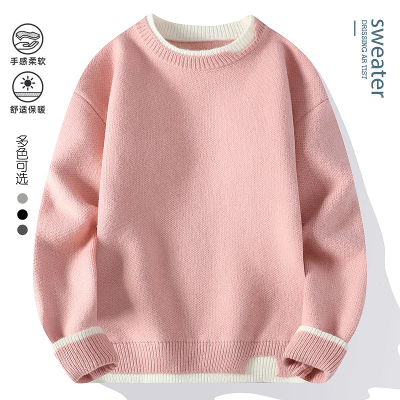 Maglione unisex a girocollo bicolore dall'aspetto lavorato a maglia