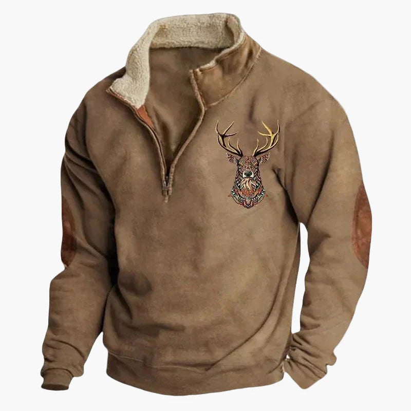 Herren Pullover im Western Ethno-Stil mit Viertelreißverschluss – Perfekt für Freizeit und Outdoor