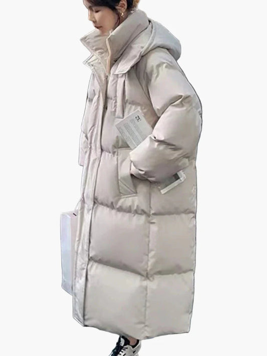 Damernas vinter quiltade kappa lång med huva – Moderiktig oversize parka för kalla dagar