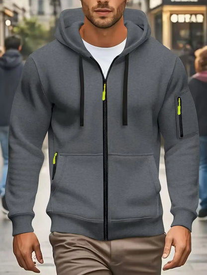 Hoodie da uomo con cerniera e cappuccio, verde oliva