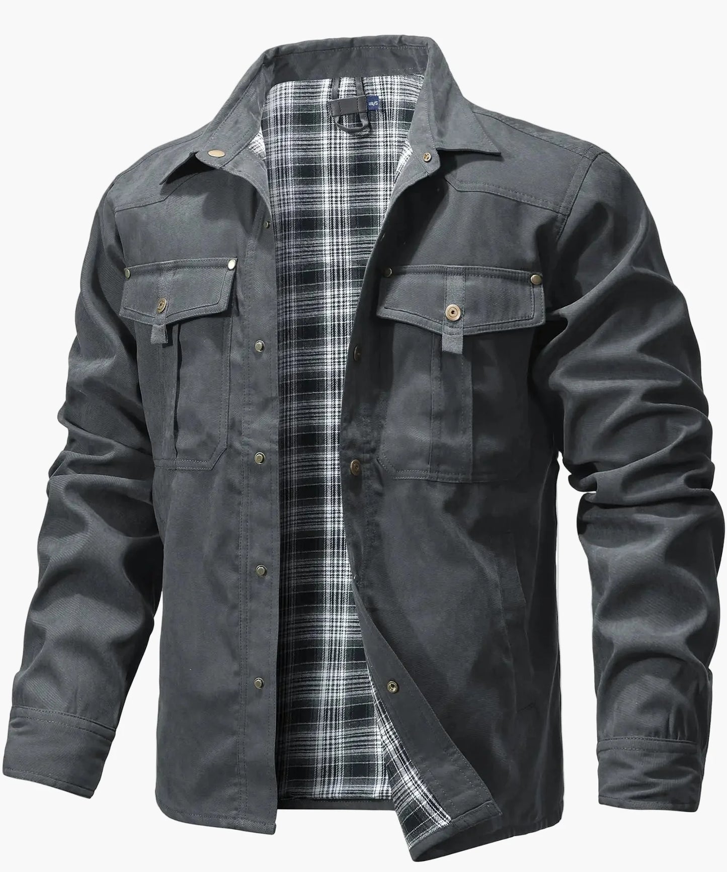 Męska kurtka shacket z flaneli z ociepleniem – overshirt w stylu western, kurtka przejściowa z zatrzaskami