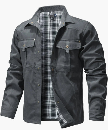 Męska kurtka shacket z flaneli z ociepleniem – overshirt w stylu western, kurtka przejściowa z zatrzaskami