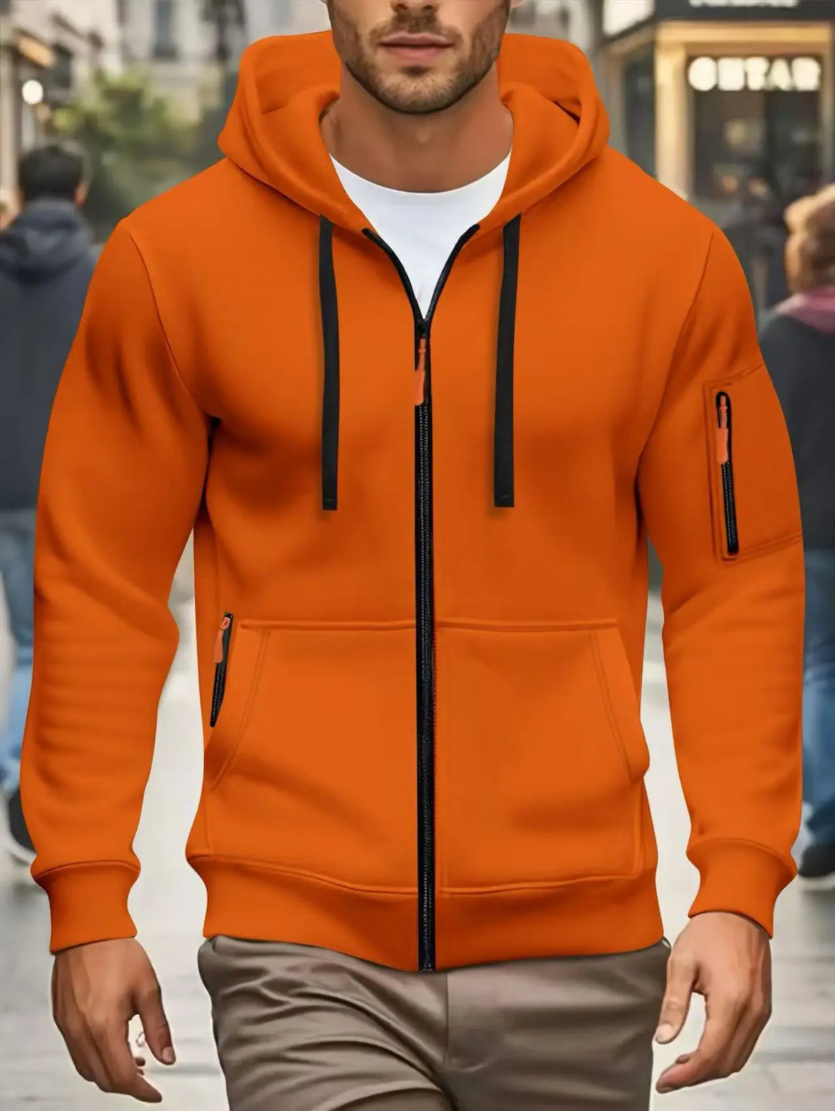 Hoodie da uomo con cerniera e cappuccio, verde oliva