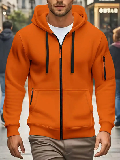 Hoodie da uomo con cerniera e cappuccio, verde oliva