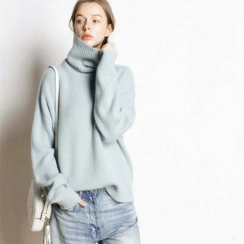 Damen Rollkragenpullover Oversized – Modischer Winter Strickpullover für Alltag & Freizeit