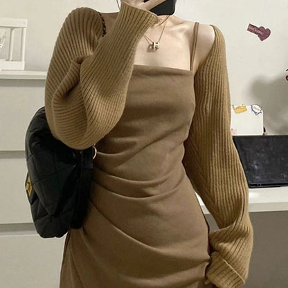 Ribstrikket bolero med lange ærmer