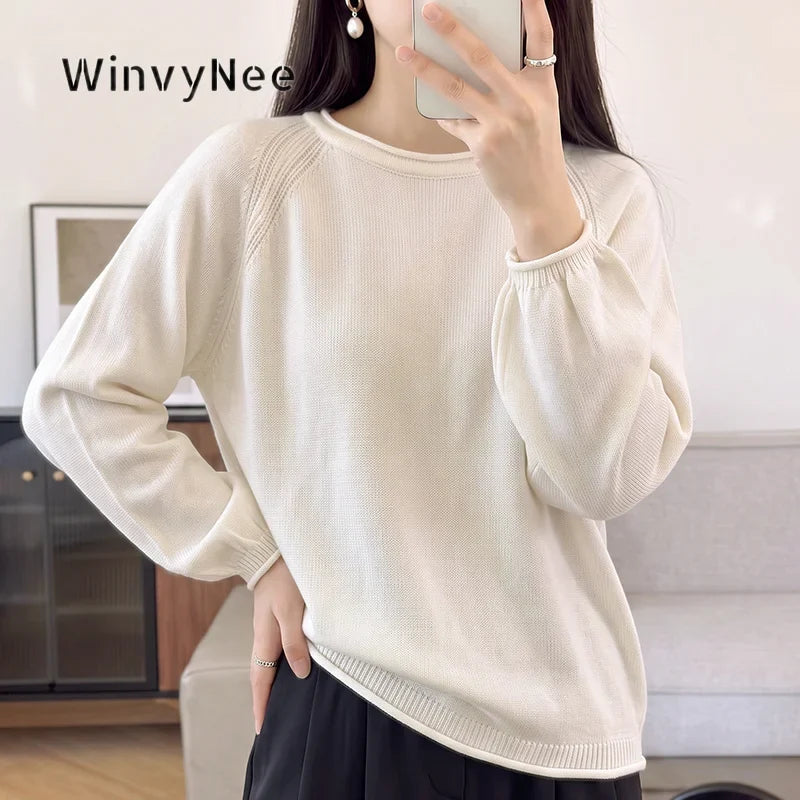 Damen Pullover Rundhalsausschnitt Langarm Strickpullover