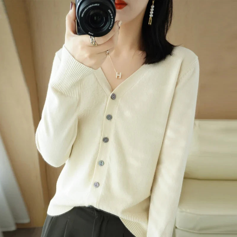 Damen Strickjacke V-Ausschnitt Knopfleiste Langarm Cardigan