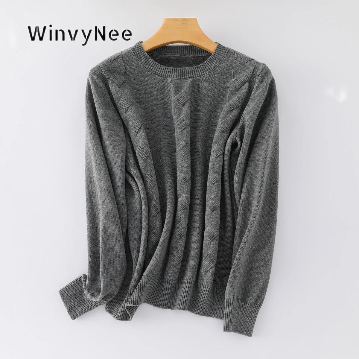 Damen Strickpullover Rundhals Zopfmuster Langarm