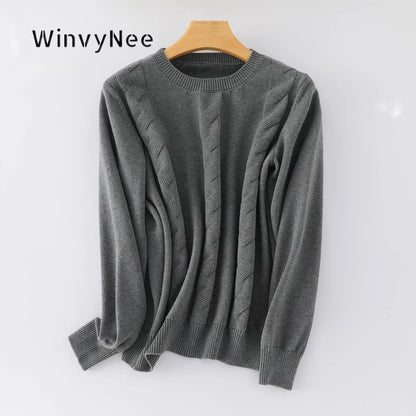 Damen Strickpullover Rundhals Zopfmuster Langarm